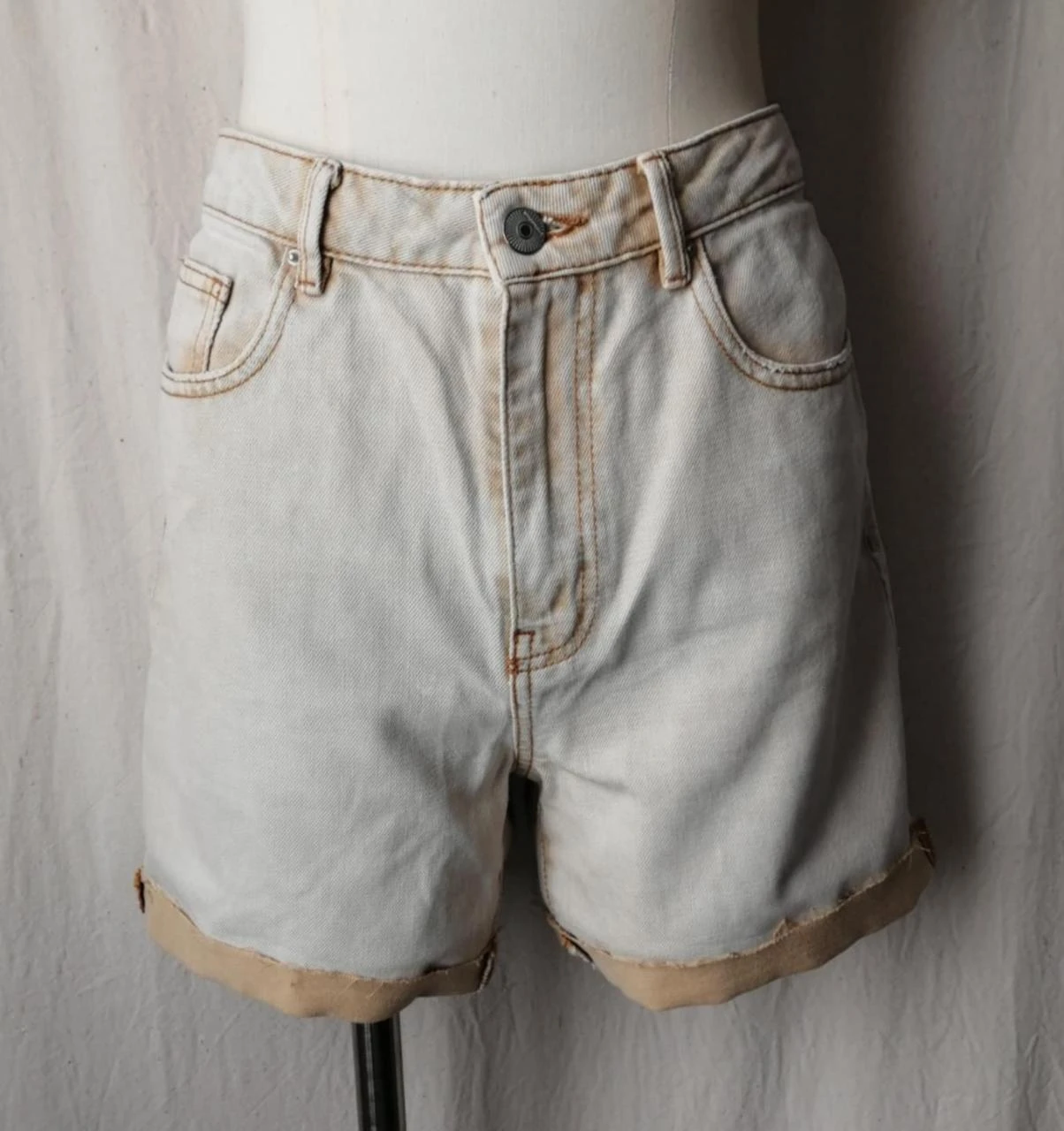 Short en jean taille haute délavage abricot vintage modèle Marcel "Promod"